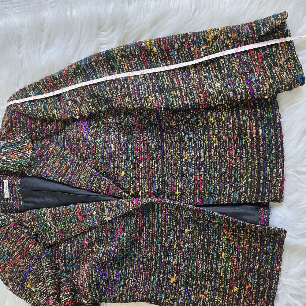 ANN MAY Size 6 Silk‎ Woven Dark Colorful Career Blazer Jacket Academia Old Money - Picture 10 of 12